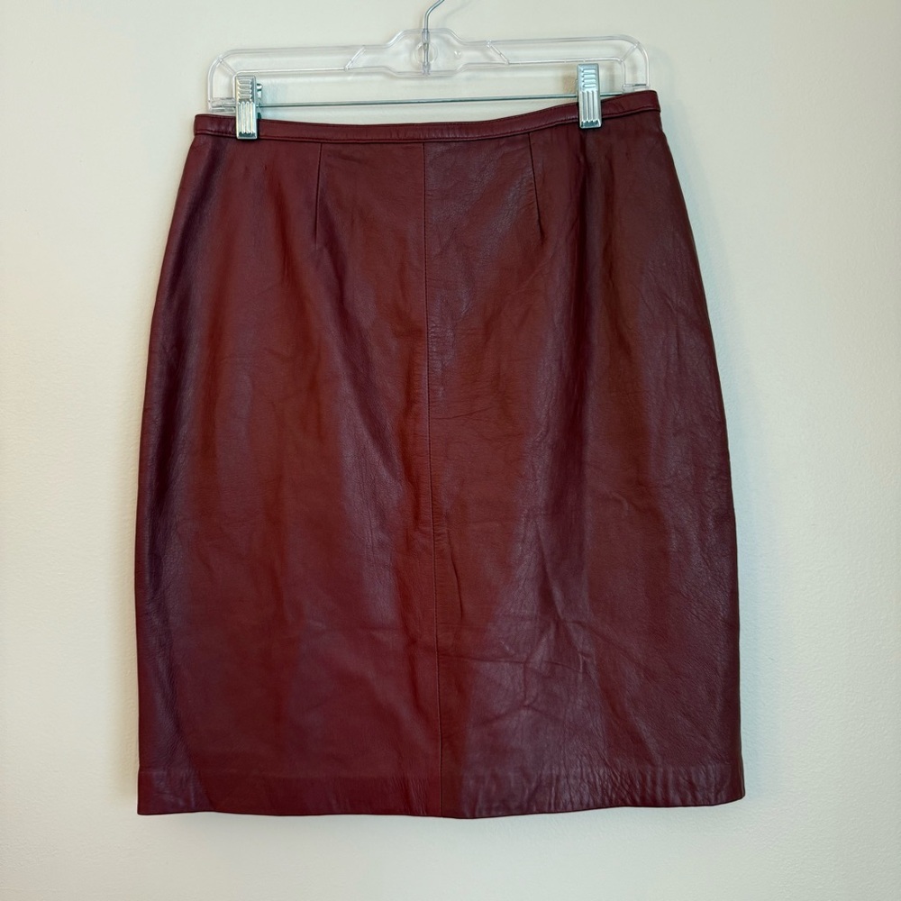 Mix-it Vintage Leather Pencil Skirt Dark Red Lined Zip Back Slit Womens Size 10